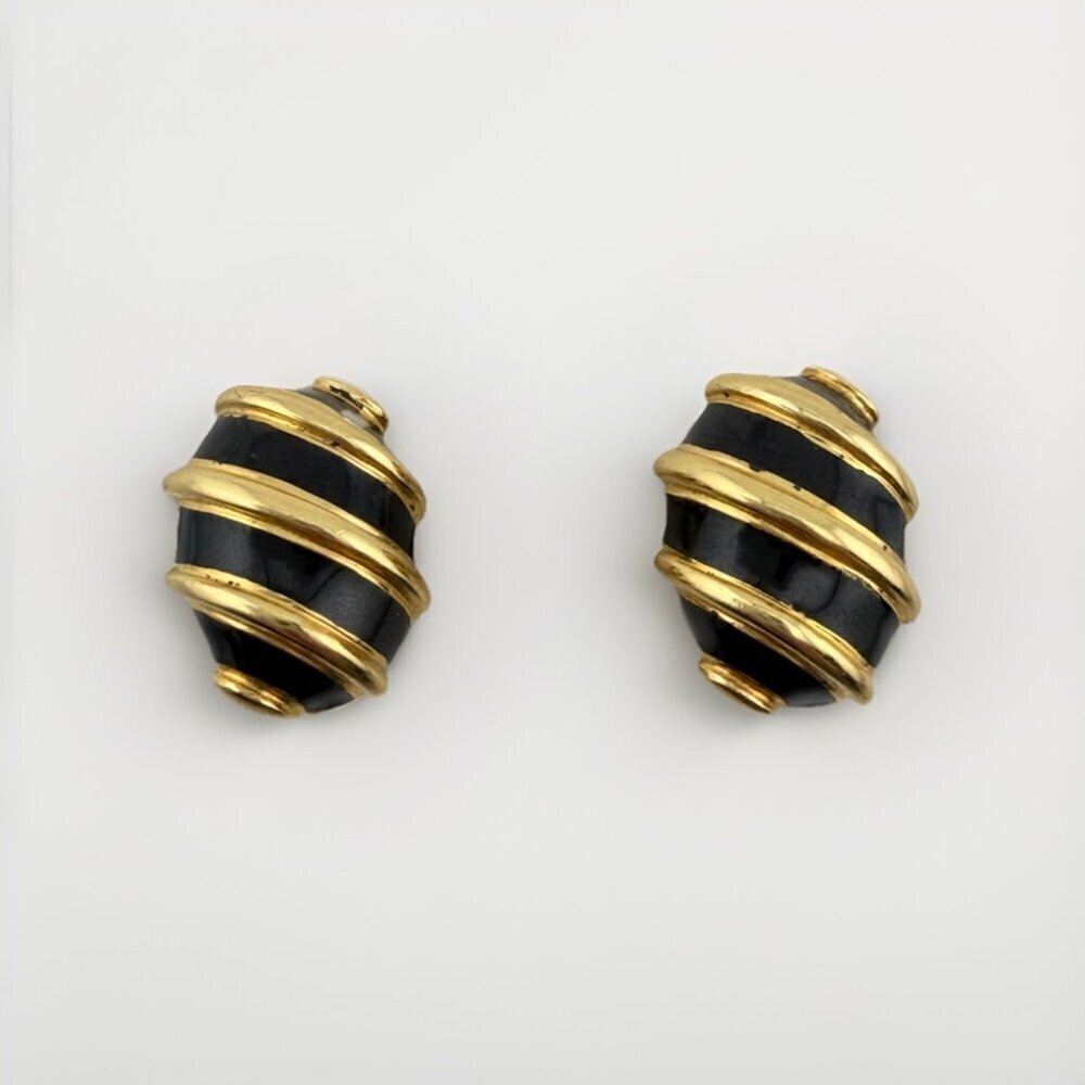 Tiffany & Co. Schlumberger 18k Enamel Olive Earrings Clips in Yellow Gold 11g